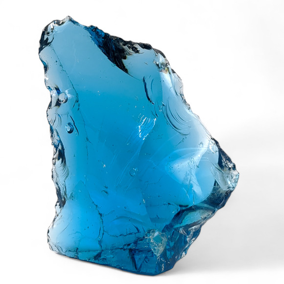 Art Glass Cullet Sculpture Glowing Federal Blue Manganese Glass #4GX16 - Picture 1 of 7